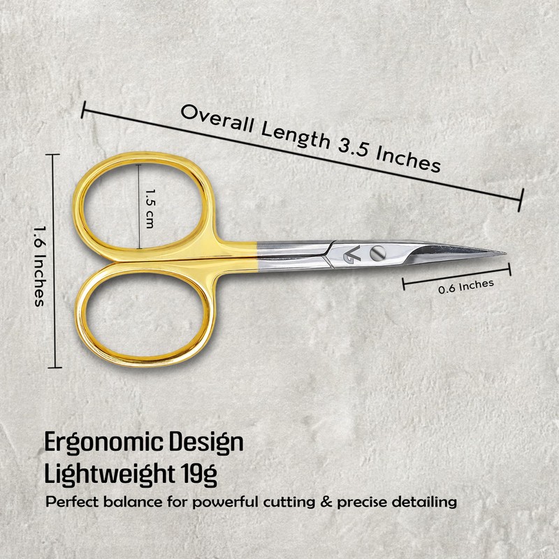 VIDA GOODS Nail Scissors 9cm Gold Handle Pointed Curved Scissors