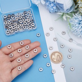UNICRAFTALE 100Pcs Stainless Steel Spacer Beads 8mm Flat Round Beads 3.5mm Hole Smooth Disc Bead Rondelle Loose Metal Bead for DIY Bracelet Necklace Jewelry Making