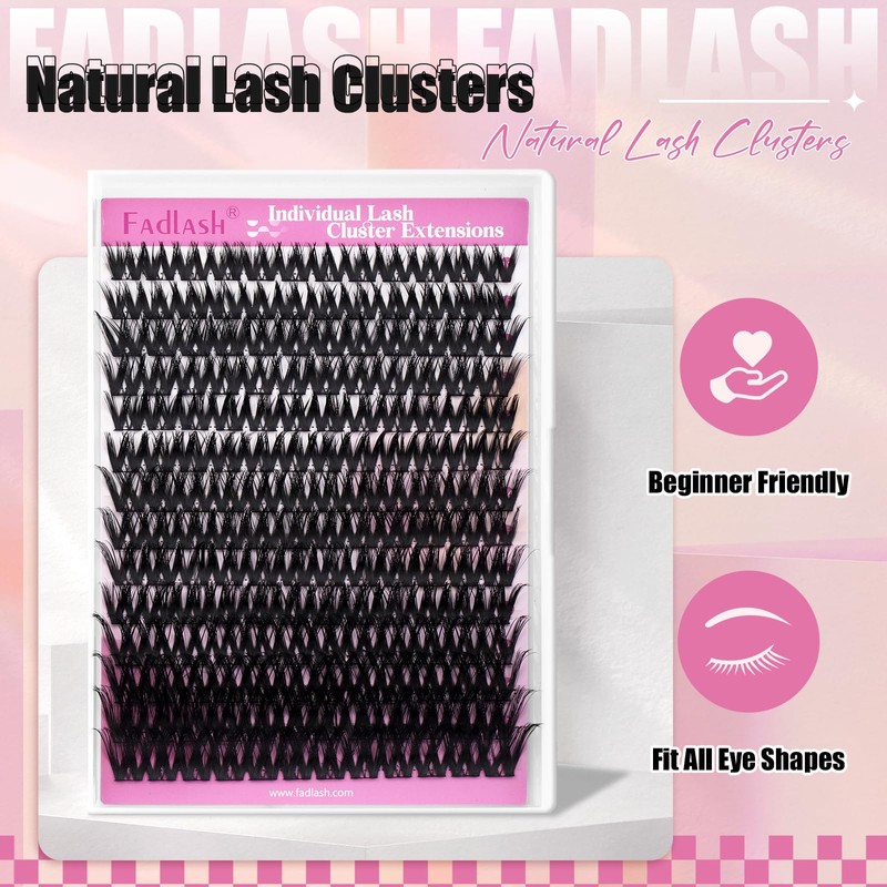 FADLASH Lash Clusters Natural Eyelash Clusters 168Pcs Individual Wispy Lash