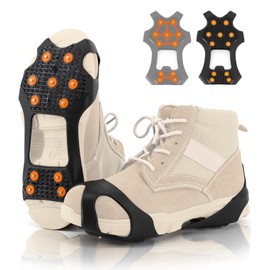 Xproutdoor Non-Slip Ice Cleats Snow Grips, Strong Traction Crampons 15 Steel Studs, for Shoes and Boots, Snow Ice Walking, Large