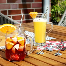 bremermann Drinking Straw Spoon Set 12 Pieces // Reusable // Stainless Steel // Cocktail Spoon // 10 Spoons // 2 Cleaning Brushes