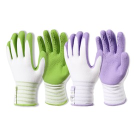 Brigic Bamboo Gardening Gloves 2 pair, Breathable Rubber Coated, Outdoor Work Garden Gloves For Women, Green & Purple (Small)