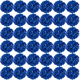 FagusHome Silk Hydrangea Heads 36 Pcs Artificial Flowers Heads and 3 Dozens Stems Fake Hydrangea Flowers with Stems for Home Wedding Decor (Dark Blue)
