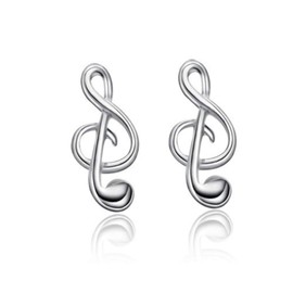 Belons Girls' Stud Earrings 925 Sterling Silver Treble Clef Stud Earrings G Key Music Note Earrings Children's Earrings, Sterling Silver