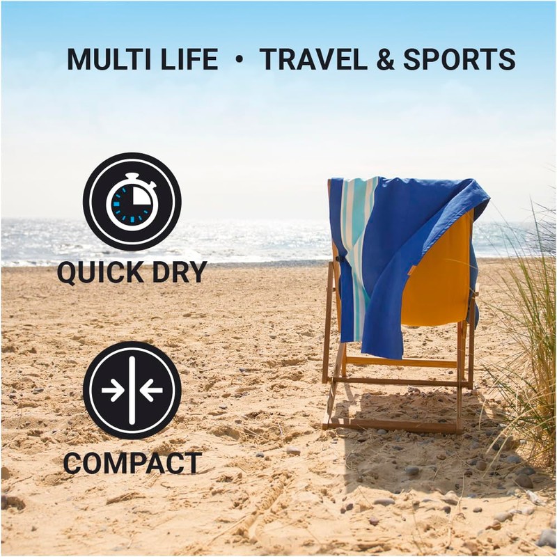Go Travel Towel, Fast-Drying, Absorbent Beach Towel, Microfiber Towel for