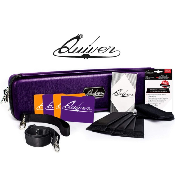 Quiver Time Purple Quiver Collector Card Carrying Case ~ Card/Deck Storage Case with Wrist and Shoulder Strap, Dividers & Separators, Corner Pads + 100 Apollo Card Sleeves ~ Deck Box Bag Compatible