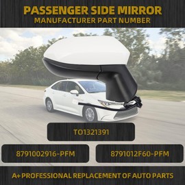 Dasbecan Passenger Side Door Mirror Compatible with Toyota Corolla 2020-2025 Sedan-Power Adjustment Manual Fold Non-Heated-Right Rearview Mirror Assembly Replace TO1321391 3Pins Painted White