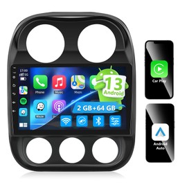 2G+64G 10.1 Inch HD Touchscreen Android 13 Car Stereo for Jeep Patriot/Compass 2009-2016, Wireless CarPlay &Android Auto&Mirror Link GPS 5GWiFi Bluetooth FM/RDS SWC Dual USB