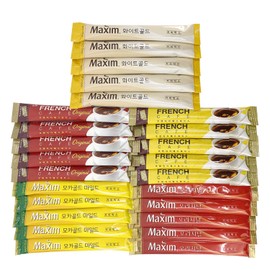 25 Instant Coffee Sampler , Korean Instant Coffee Mix Assortment Package, 25 Sticks, Maxim, French Café,