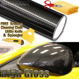 AUTOGOODY 120" x 60" HIGH GLOSS 5D Black Carbon Fiber Vinyl Wrap Bubble Free 10ft x 5ft 6D
