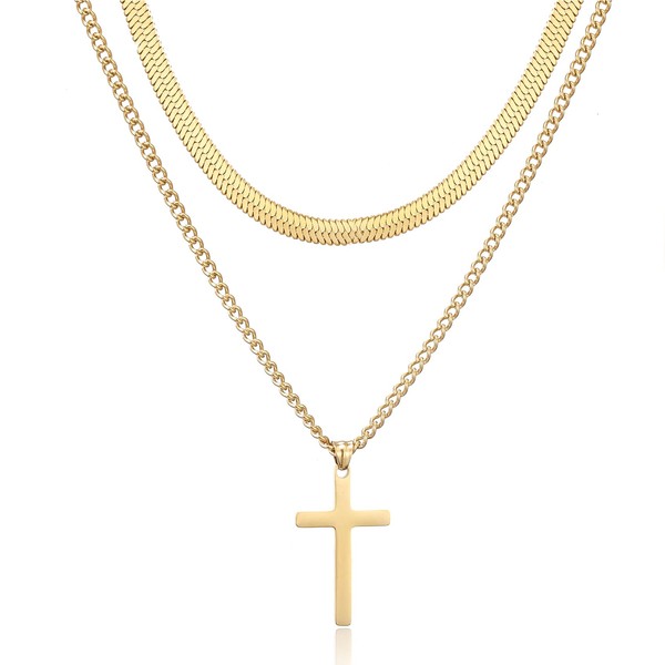 HSWYFCJY Cross Chain Men's Silver/Gold/Black Stainless Steel Cross Chain Long