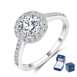 MYBELLNA Moissanite Ring for Women,1ct D Color VVS1 Clarity Brilliant Round Cut Lab Diamond Ring 18K White Gold Plated 925 Sterling Silver Promise Rings for Women Engagement Wedding