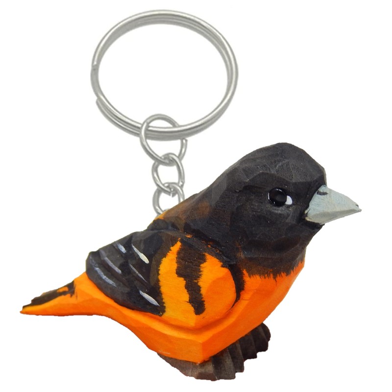 Selsela Oriole Bird Keychain Ring Hook Clip Charm Miniature Wood