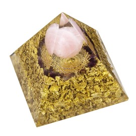 KYEYGWO Rose Quartz Positive Energy Pyramid Gemstone with Crystal Ball, Reiki Healing Crystal Pyramid Chakra Pyramid Desktop Ornament for Meditation and Home Decoration