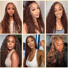 LUXEDIVA Deep Wave Bundles Human Hair 20 22 24 24 Inch 12A Deep Wave Human Hair Bundles Wet and Wavy Color 4 Brown Extensions