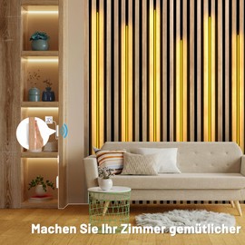 Lichaser USB COB LED Strip 2 m, 6 Rolls 5 V LED for Acoustic Panels Warm White Touch Sensitive Dimmer Switch, COB Strip for Acoustic Panels Lighting, Cabinet, Kitchen, Wall Panels, Shelf