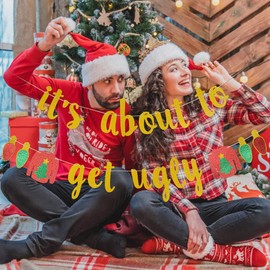 Gold Glitter It's About to Get Ugly Banner Ugly Sweater Banner Ugly Christmas Sweater Party Banner for Ugly Christmas Sweater Party Decorations