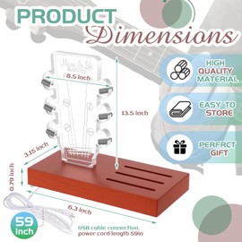 Wonderjune Light up Guitar Pick Holder RGB Acrylic Electric Guitar Headstock Shaped Pick Holder 7 Colors Display Storage Accessories with Base for Music Guitar Players Musician Guitarist Lovers Gift