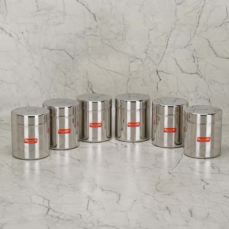Sumeet Stainless Steel Small Canisters/Jars/Ubha Dabba/Storage Containers set of 6Pcs,