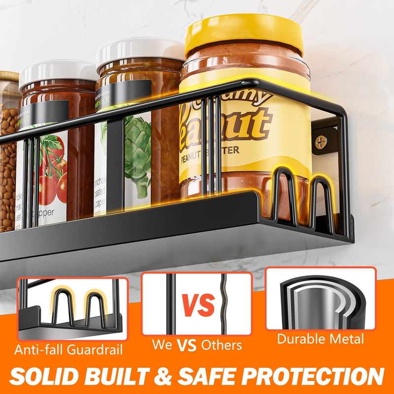 Bunoxea Spice Rack Wall Mounted 3 Pack, Space-Saving Spice Organizer