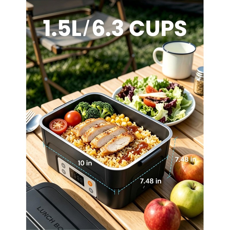 6.3-Cup Cordless Electric Heated Lunch Box for Men with Smart