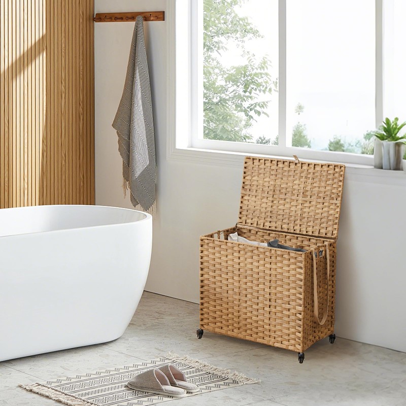 Laundry Hamper with Wheels, 34.3 Gallon(130L) Rolling Laundry Basket with