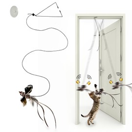 Mitubati Cat Toys Indoor Hanging Door Retractable Flying Da Bird Cat Toy for Kitten Fun Exercise Interactive String Feather Cat Toys for Hunting Chase (Longtail Warbler)