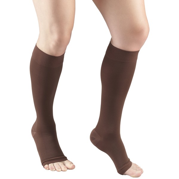 Truform 20-30 mmHg Compression Stockings for Men and Women, Knee High Length, Open Toe, Brown, Medium