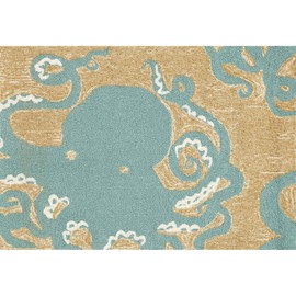 Ocean Inspired Aqua Octopus, Novelty Designed, Hand Hooked Indoor/Outdoor Rug, 30 Inches