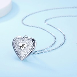 Locket Necklace Holds Pictures Alphabet Initial Letter Love Heart Lockets 18K Gold Plated Photo Memory Locket Necklaces Silver A