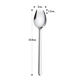 YFWOOD Sporks, Pack of 4 18/10 Stainless Steel Sporks, Long 18.8 cm Salad Spoon, Fruit Dessert Roasted Rice Noodle Forks, Multifunctional Spoon and Fork for Camping at Home or Travel