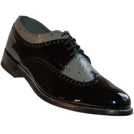 Stacy Baldwin Black and Grey Wingtips Leather Spectators_Two Tone Vintage Style Oxfords (7.5D)
