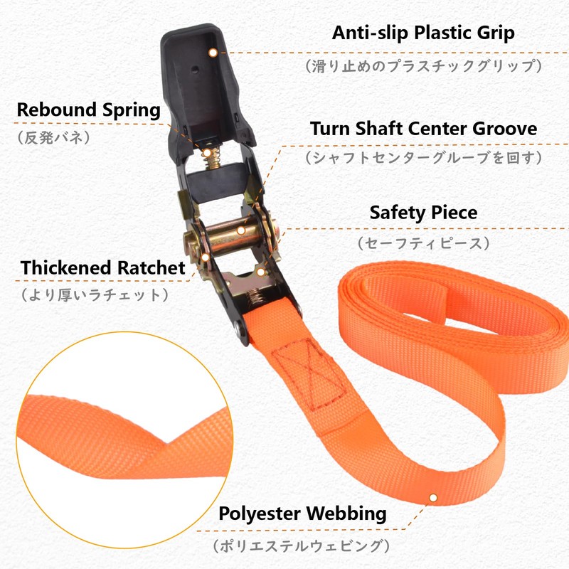 JEELAD Load Tightening Belt, Ratchet Tie-Down Belt, Fastening Belt, Load