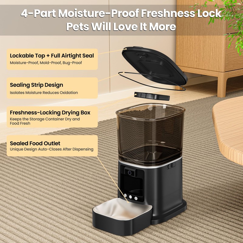 Automatic Cat Feeder with Camera, 2-Way Video& Audio, HD Video