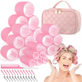 obeoby obeoby 50 Pcs in 1 Pack 4 Sizes Hair Rollers with Gift Makeup Bag, 24 Pcs Rollers Hair Curlers Self Grip Hair Rollers with 24 Pcs Hair Clips, Comb, 25/36/48/60 mm Curlers for Volume Medium Long Hair