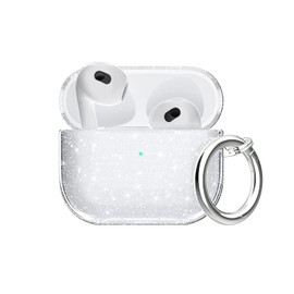 Aircawin for Airpods 3 Case Clear Glitter,Sparkle Bling Clear Case for Airpods 3rd Generation Case Cover 2021,Full Protective Shockproof Soft TPU Case for Airpods 3 Charging Case with Keychain-Glitter