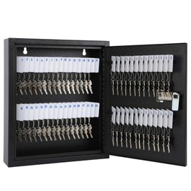KYODOLED Locking Key Cabinet, 60 Key Storage Lock Box with Code, Key Box Wall Mount with Combination Lock, Key Hooks & Tags Key Labels(Black,60 Key)