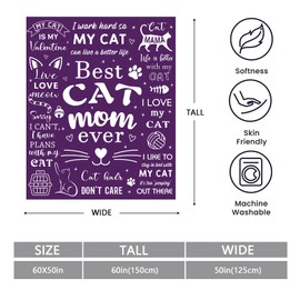 Mosslink Cat Mom Blanket 60"x50", Cat Lover Gifts for Women, Cat Gifts for Cat Lovers, Cat Mom Gifts for Women Birthday, Best Cat Mom Ever Blankets, Christmas Mothers Day Cat Gifts for Cat Mom