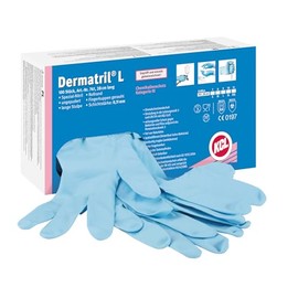 Honeywell KCL Dermatril® L 741 Disposable Ambidextrous Gloves, Nitrile, Waterproof, Powderfree, Suitable for Food/Chemical Industries, Blue, Size 8, 074108081C (Box of 100 pieces)