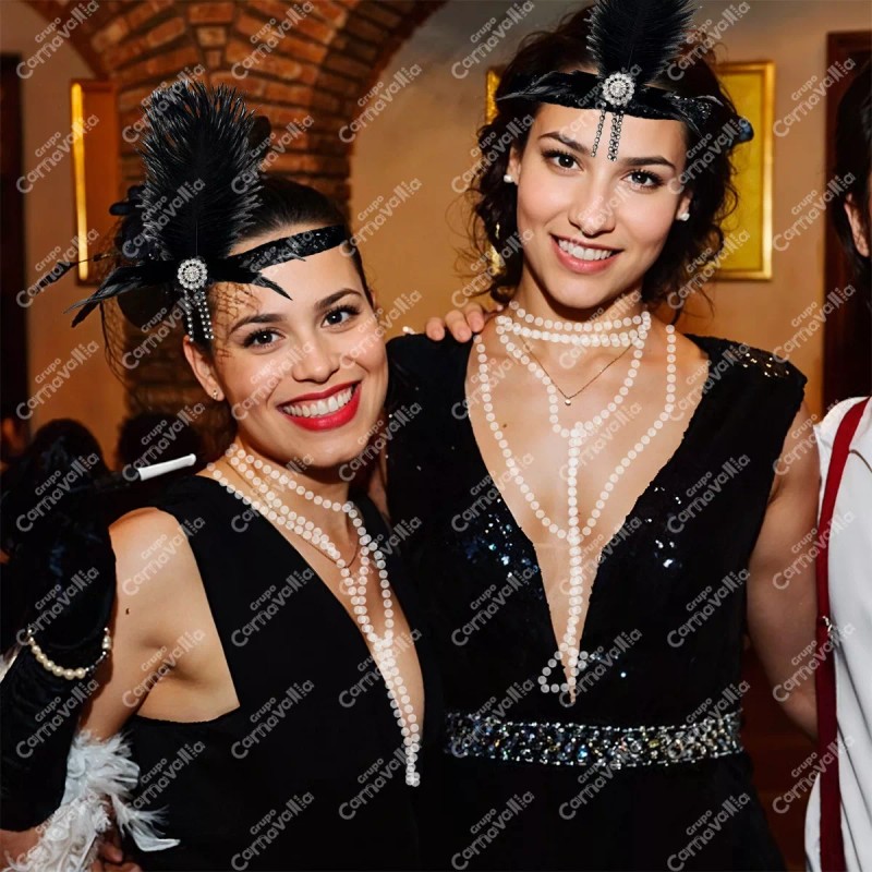 Grupo Carnavallia Kit Charleston Accesorios Diadema Pluma Negra Collar Pipa