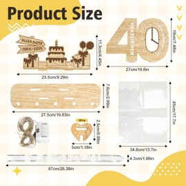 Belillpipi 2025 Original 40th Birthday Decoration Birthday Wood with LED, Women & Men Money Gifts Birthday Pixel Retro Wooden Sign Guest Book for Gifts, Parties, Birthdays, Anniversary