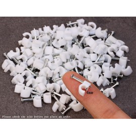 Mini Skater Ethernet Cables Wire Clip with Steel Nail for Securing Extension Cords Coaxial Cable Management (4mm, White, 100)