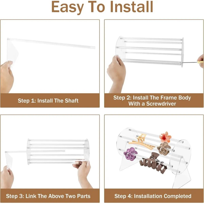 Acrylic Claw Clip Organizer,360 Degree Rotating Holder Transparent