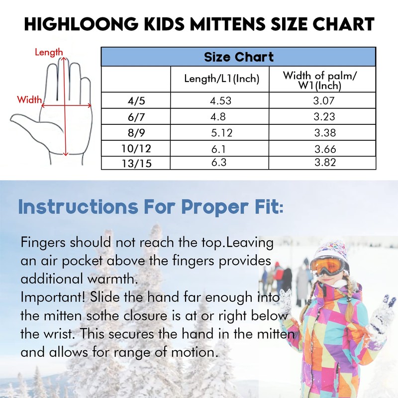 HIGHLOONG Kids Toddler Waterproof Snow Ski Mittens- Breathable Thinsulate Lined