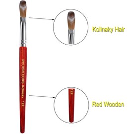PCAORLEORS Acrylic Nail Brush with 100% Pure Kolinsky Marten Hair and Red Wooden Hand Round Professional Gel Brush for Acrylic Application, Size 8,10, 12, 14, 16 (Size 8)