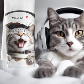 2-Pack Decorative Kitchen Towels Set with Playful Peeking Design-Absorbent&Quick-Drying Dish Towels for Cooking,Bathroom Decor-Funny Cat Lover Gifts for Women,Cute Animal Theme Hand Towels ( Durable)