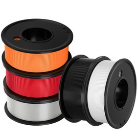 3D Printer Filament PLA 1.75mm, Dimensional Accuracy ±0.02mm, Neatly Wound Filament Bundle, Filament Vacuum Pack 1.25KG, 5 Colors, 0.25kg Spool, 5 Packs, White+ Black+Clear+Red+Orange