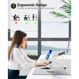 Urmust Laptop Notebook Stand Holder Adjustable Ultrabook Stand Riser Portable Compatible with MacBook Air Pro HP Dell XPS Lenovo All laptops 10-15.6"(Silver)