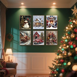 6 Pack Christmas 5D Diamond Art Painting Kits for Adults, Winter Diamond Painting Kits for Beginners,Full Drill Vintage Diamonds Dots,Gem Art Crafts for Adults Wall Decor 12x16inch