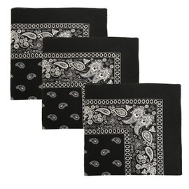 Kaiser 3 PK Cowboy Bandanas 100% Cotton 22 x 22 inch - Black